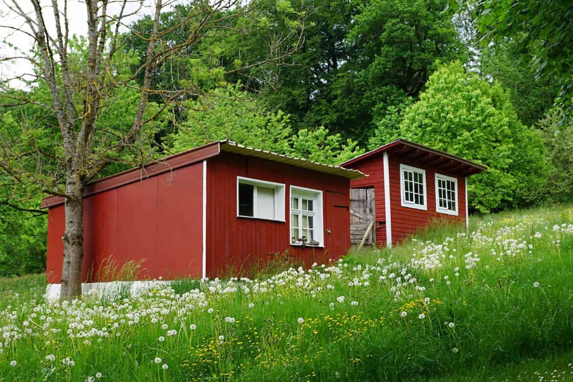 zwei rote Tiny Houses in Niedersachsen